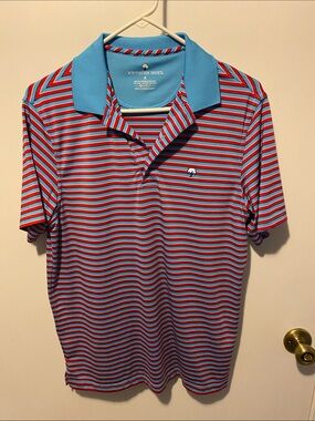 The Southern Shirt Company Aqua Collar Red & Blue Stripe Polo